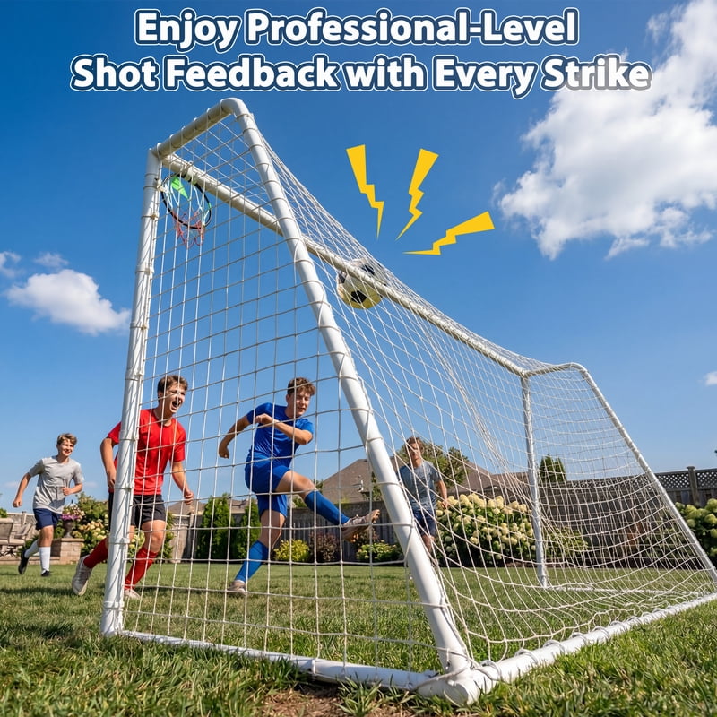 Mersco 16' x 7' Heavy-Duty Soccer Goal Set with Shooting Ring, Stakes & Cones