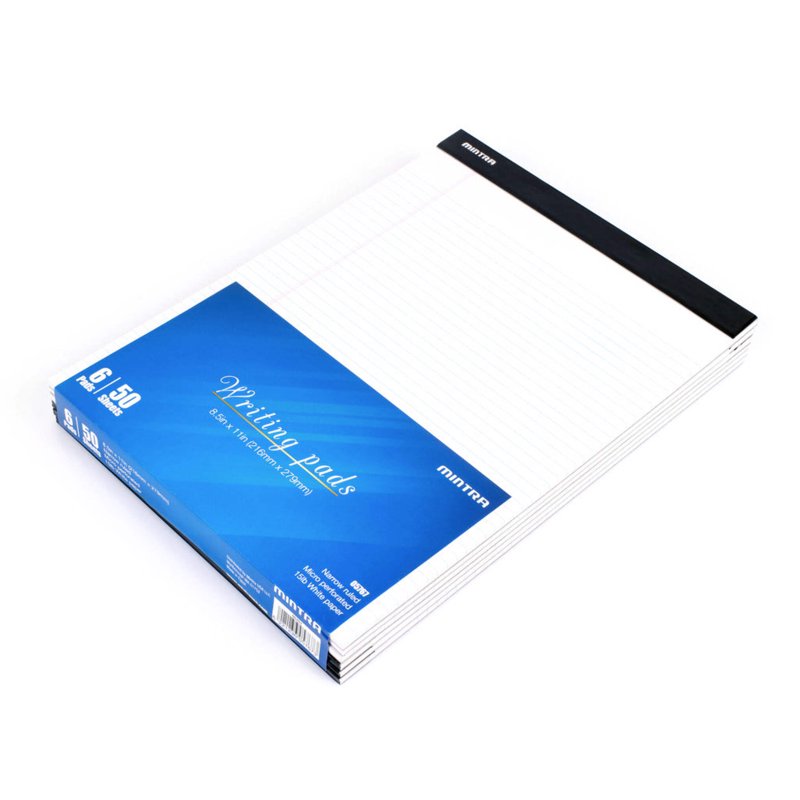 Narrow Ruled Standard Writing Pads - 8.5 x 11 Inches, White, 50 Sheets, 6 Pack