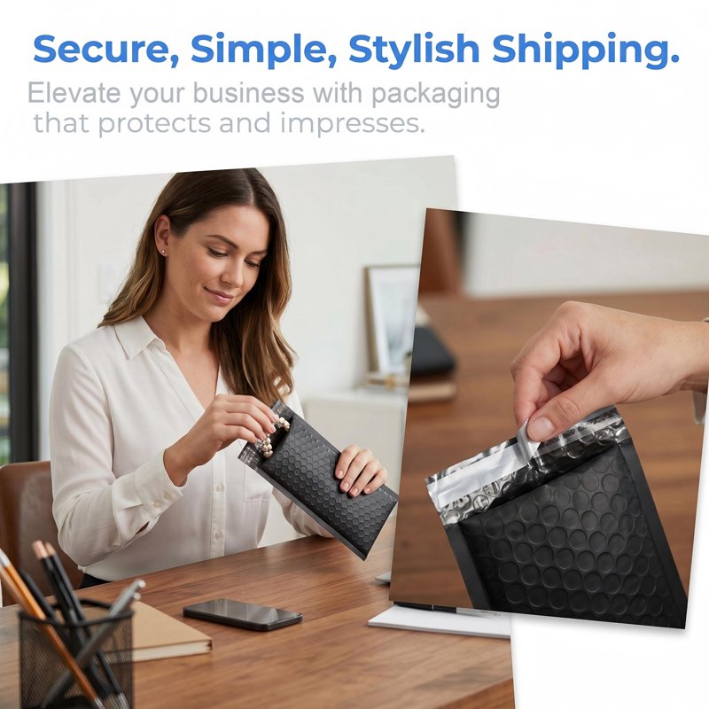 Black 4x8 Inch Bubble Mailers 50 Pack Waterproof Self Seal Shipping Envelopes