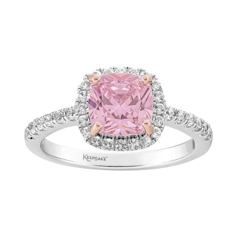 Sterling Silver Engagement Ring with Pink Diamond & White Sapphire Halo, 14K Rose Gold Plated Accent