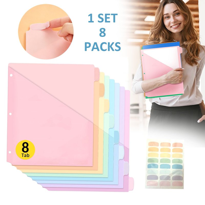Multicolor Binder Dividers with Pockets and Tabs for 3 Ring Binders - Office & School Organization