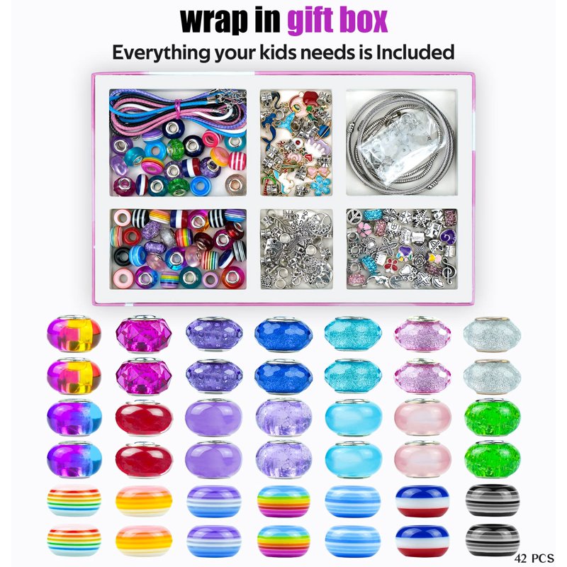 Kids Jewelry Making Kit with Charms, Pendants & Chains – Unicorn & Rainbow Set for Girls 5-12