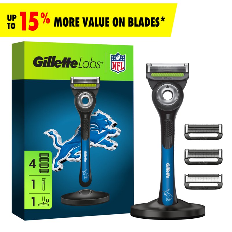 Gillette Labs Lions Gameday Razor Bundle with Blades & Magnetic Stand