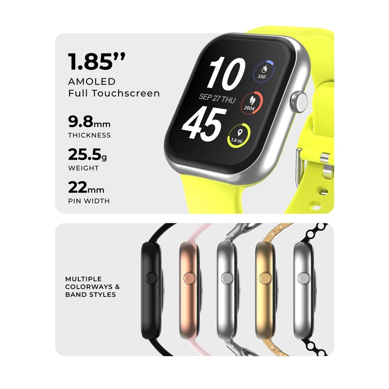 Unisex Rectangular Smart Watch with Interchangeable Silicone Strap