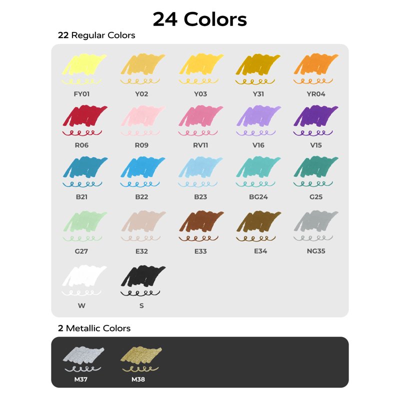 JusArt 24 Colors Dual Tip Acrylic Paint Pens – Black Barrel, Brush & Fine Tip