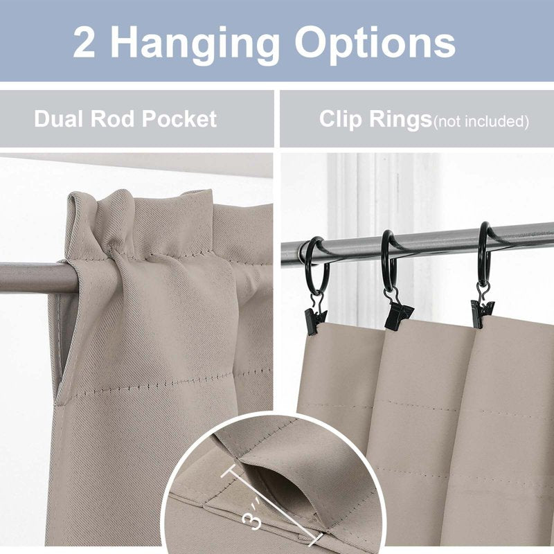 Blackout Curtain Panels with Rod Pocket for Small Windows - 2 Pack