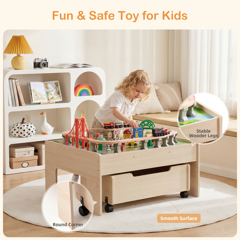Kids Train Table Set with Electric Train & Storage - 101 Pieces