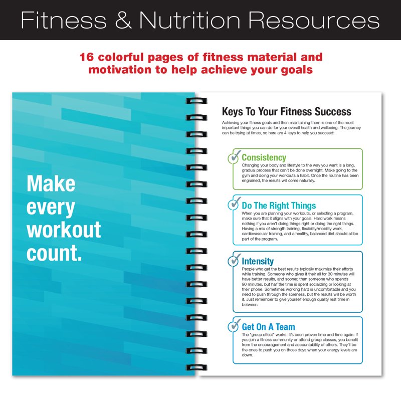Fitness Journal with Workout & Nutrition Tracking, Durable Cover & Bookmark