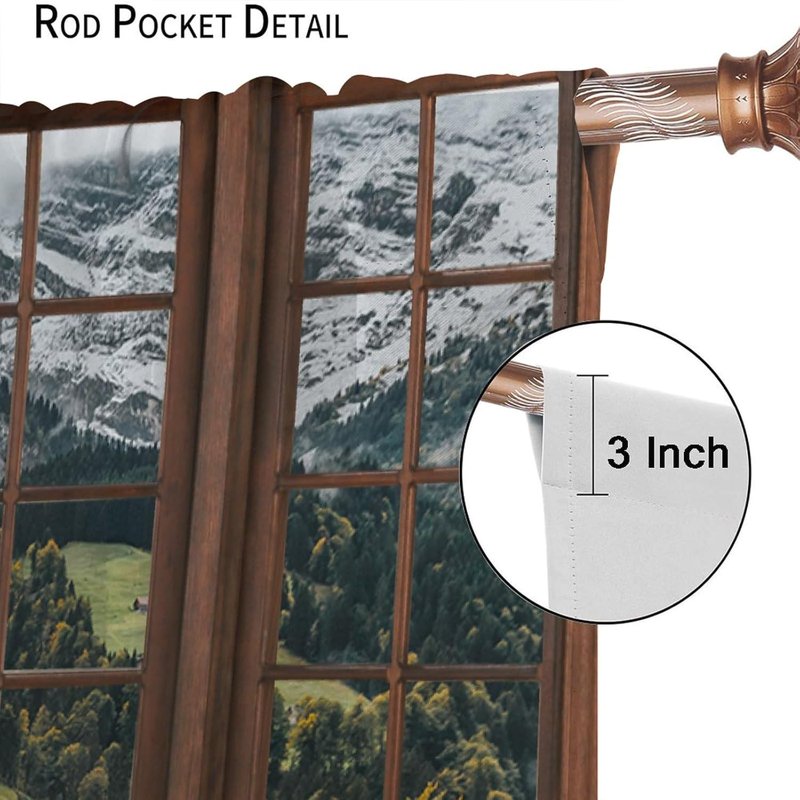 Waterproof Mountain Forest Nature Scene Window Curtains - 2 Panel Options