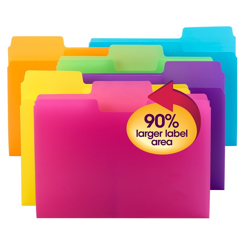 Poly File Folders with Oversized Tabs - Letter Size, 18 Pack