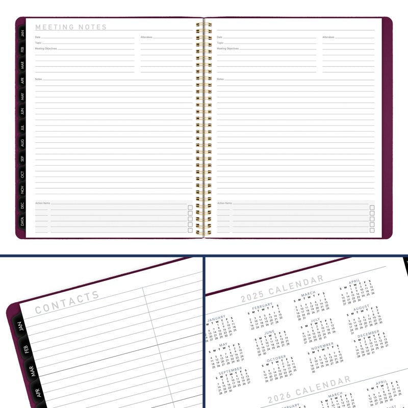 Large Monthly Planner 2026 - Crushed Cherry 9x11 with Tabs & Weekly Layout