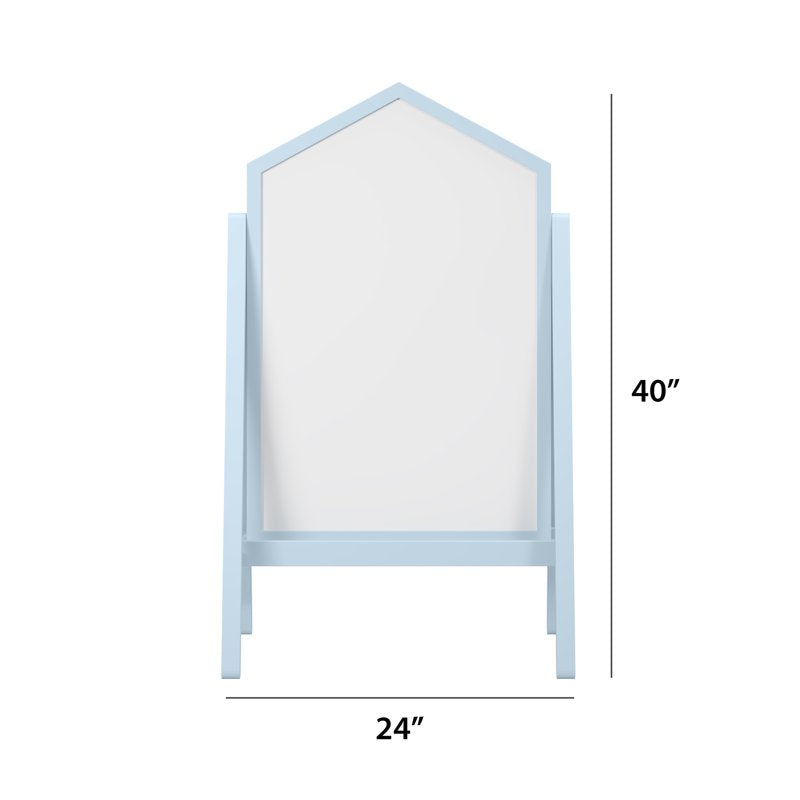 Kids Classroom Easel with Chalkboard & Dry Erase Surface - Blue Double Sided Art Station