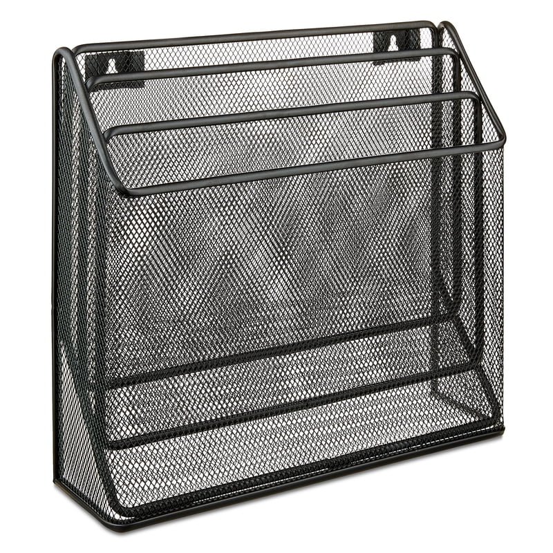 Desktop Organizer with 3 Compartments - Metal Mesh Desk Storage Black
