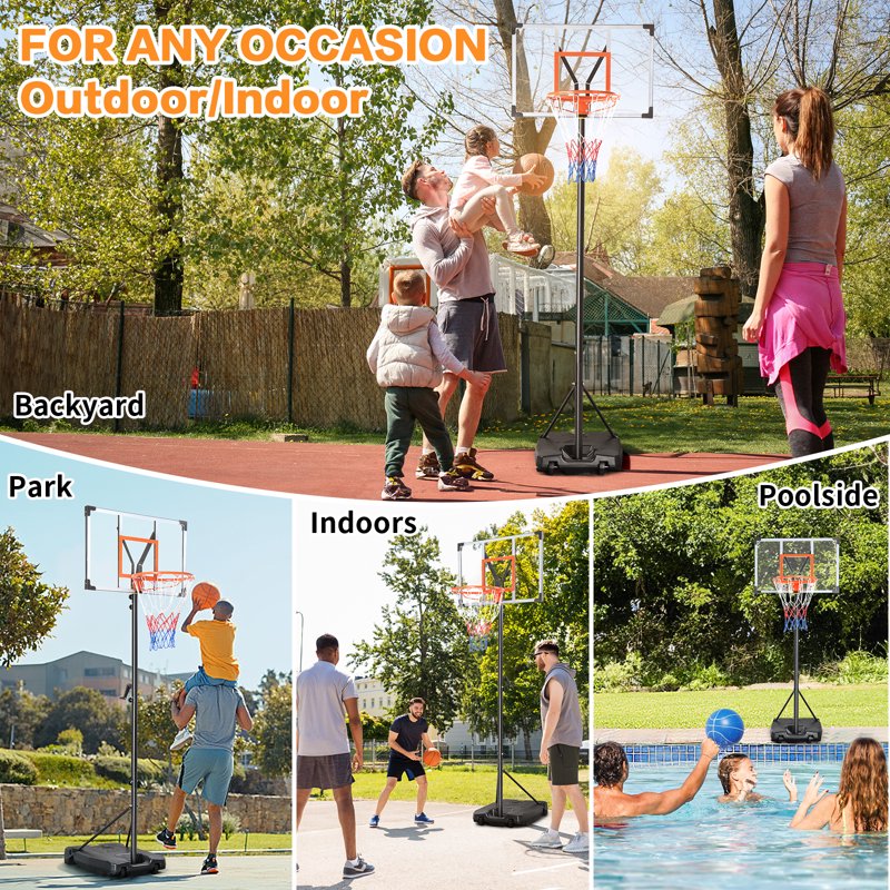 Portable Outdoor Basketball Hoop with Adjustable Height & Stable Base