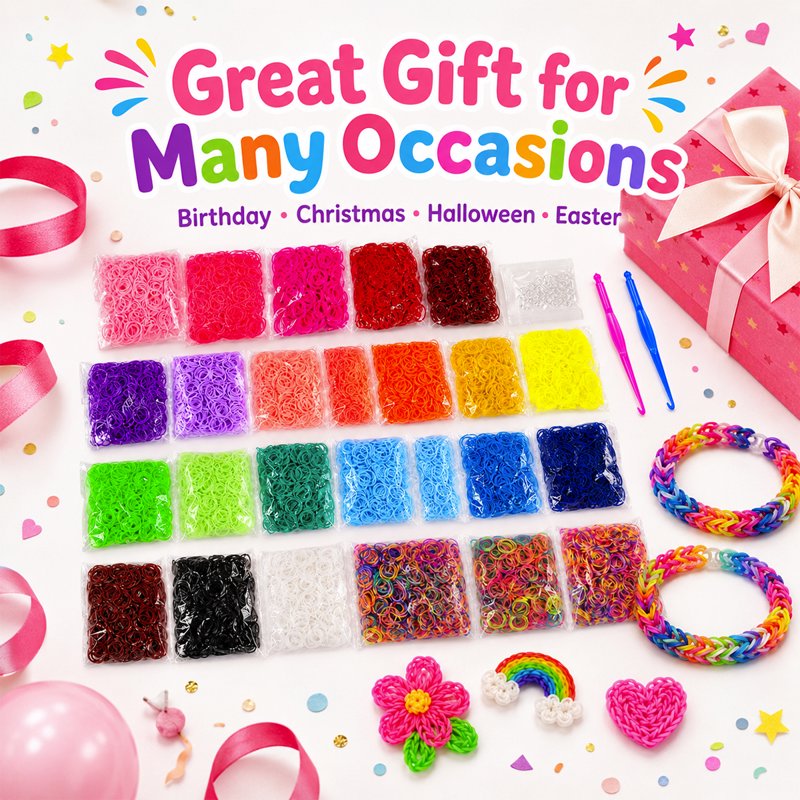 Rubber Band Bracelet Making Kit with Loom for Arts & Crafts - 22 Colors, 13200+ Pcs