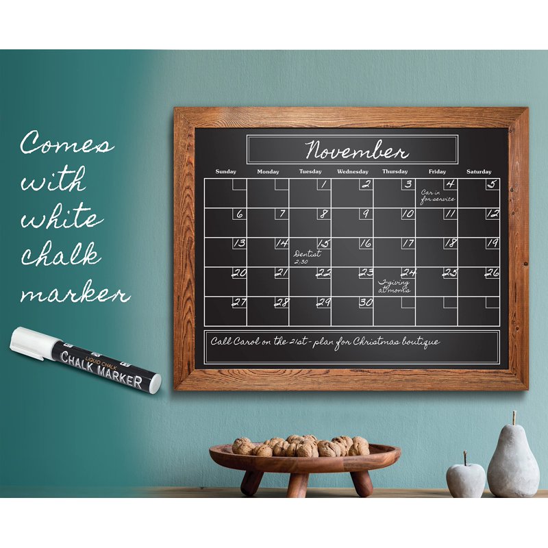 Magnetic Wall Chalkboard Calendar with Rustic Wood Frame - 24x30 in