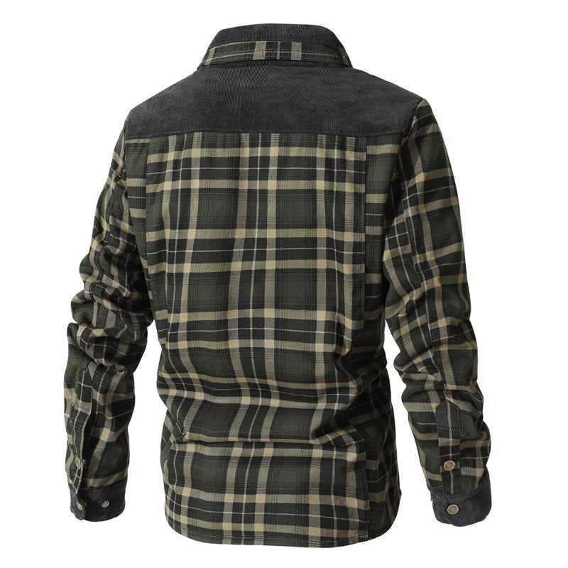Men's Flannel Plaid Sherpa-Lined Jacket with Snap Buttons, Warm Winter Coat XL (Dark Green)