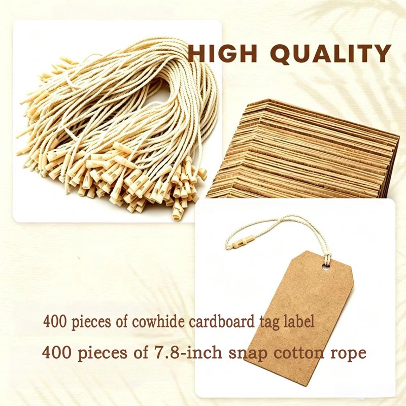 Kraft Paper Gift Tags with Rope - Customizable Brown Cardboard Labels, 400 Sheets