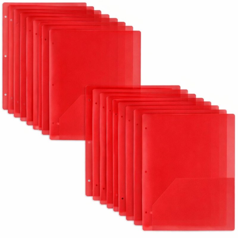 100 Pack Red Two-Pocket Translucent 3-Ring Hole Punch Folders - 11.5 x 9.5 in