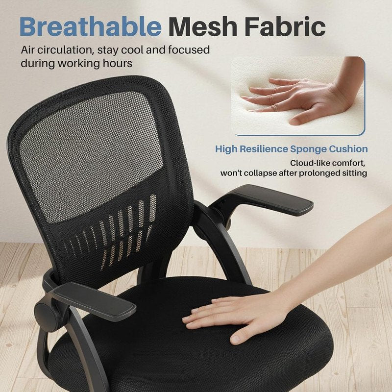 Ergonomic Mesh Office Chair with Flip-Up Arms, Adjustable Lumbar, Space-Saving Design