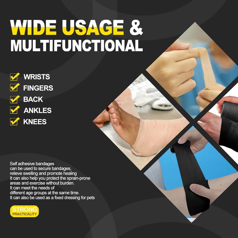 Self-Adherent Cohesive Bandages 12-Pack - Athletic Support Wraps 2" x 5 Yards