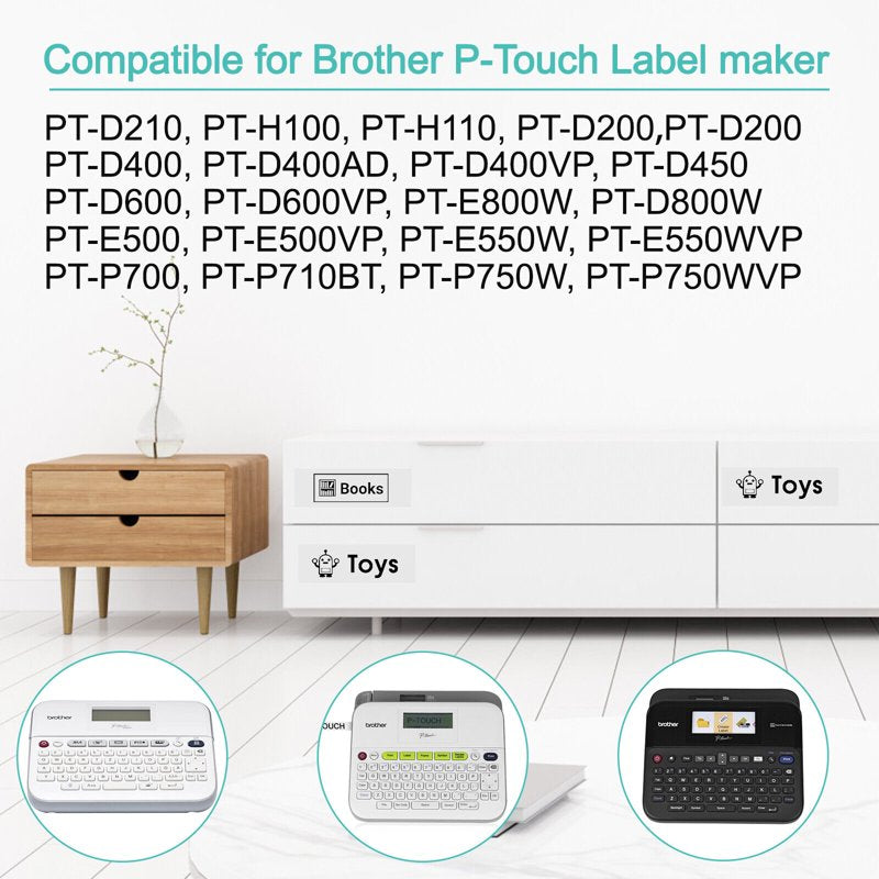 6 Pack Laminated Label Tape for Brother P-touch TZe-131 12mm Clear & White