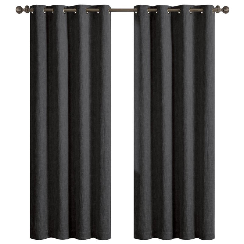 Blackout Grommet Window Curtain Panel - Textured Woven Fabric, 50 Inch Width