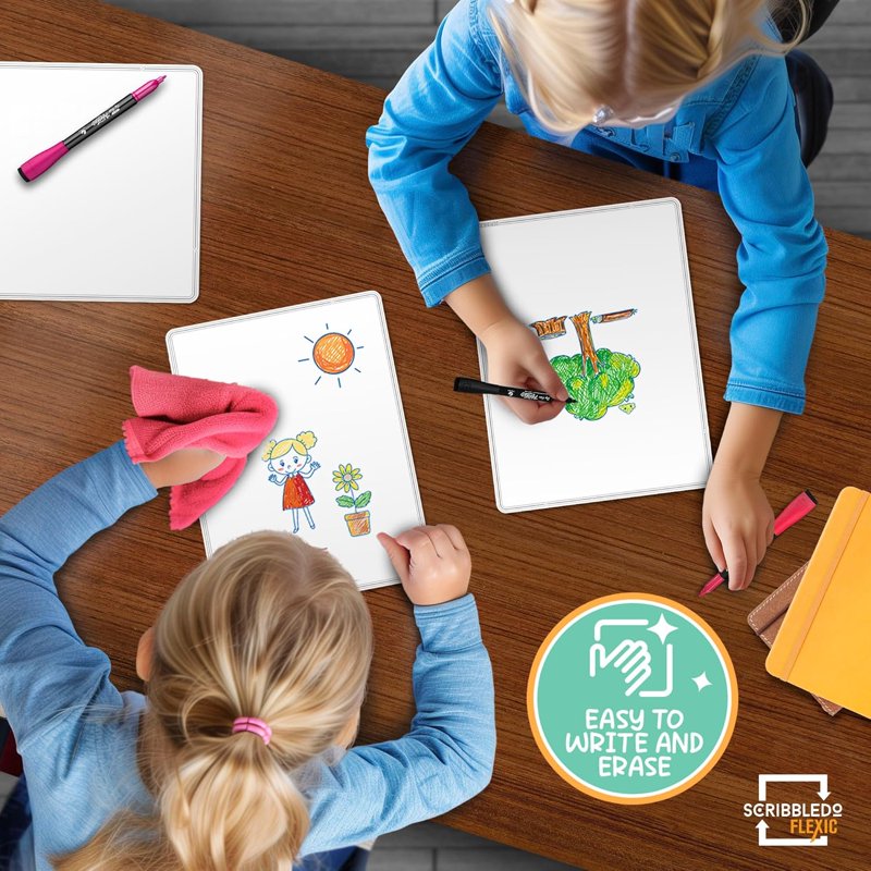 Double-Sided Dry Erase Sheets - 9x12 Inch Small Whiteboard Pack, 10 Sheets
