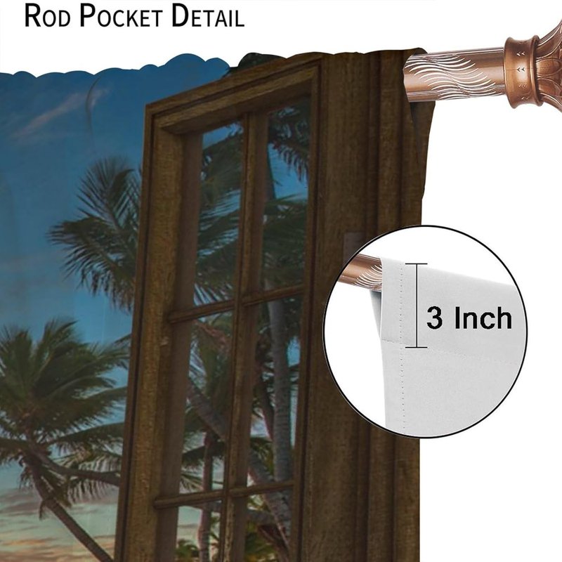 Beach Curtain Set for Windows - Sunset Print, Blackout, Rod Pocket, 2 Panels