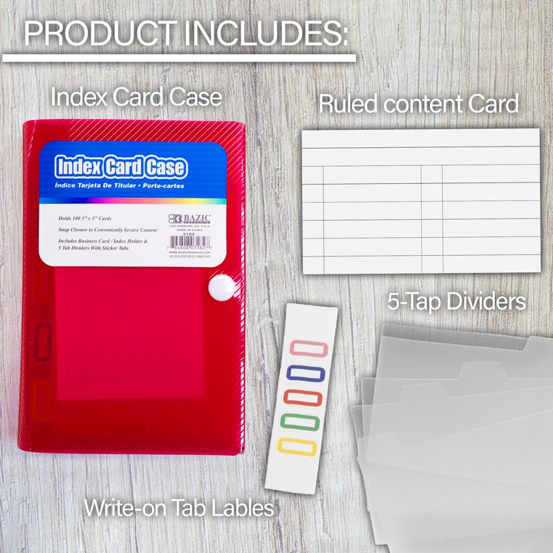 Index Card Organizer Case with 5-Tab Dividers - Holds 100 Cards - 6-Pack