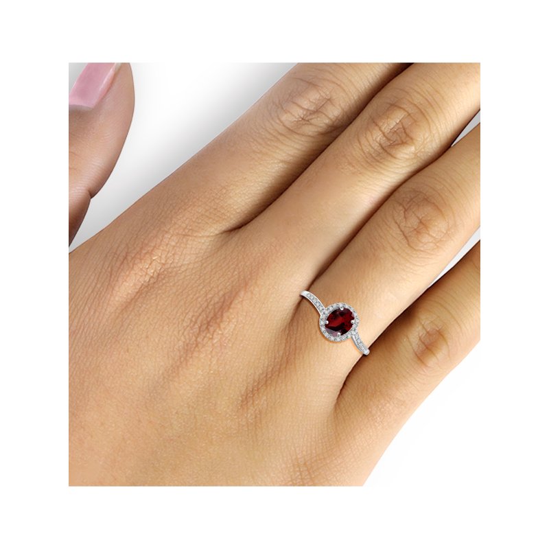 Garnet Ring with White Diamond Accents - 1 Carat Sterling Silver Jewelry for Women