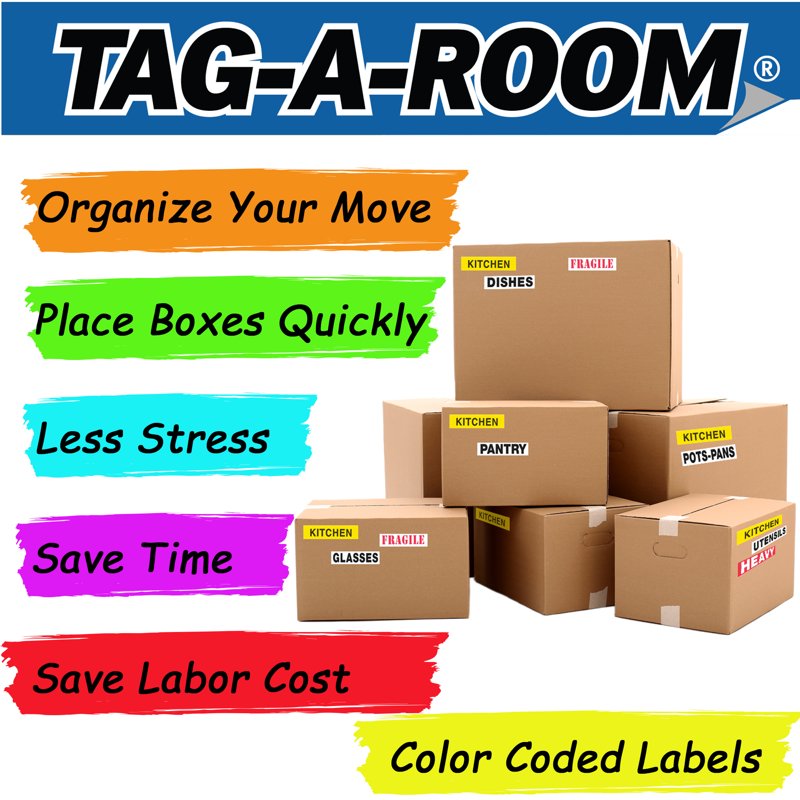 Color Coded Moving Labels & Fragile Stickers Pack for Boxes - 800 Count