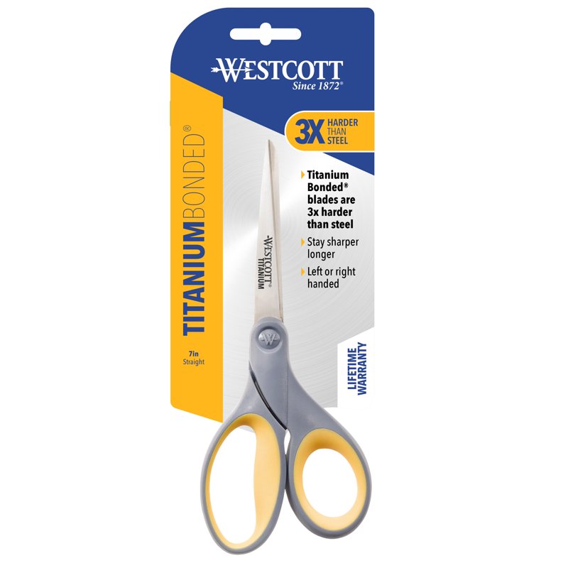 Titanium Bonded Scissors 7-Inch, Straight Cut, Gray/Yellow – 6 Pack
