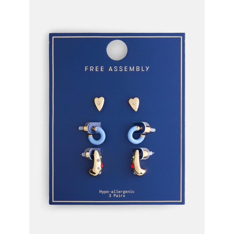 Women's Goldtone Heart & Hoop Earring Set - 3 Pairs for Everyday Wear