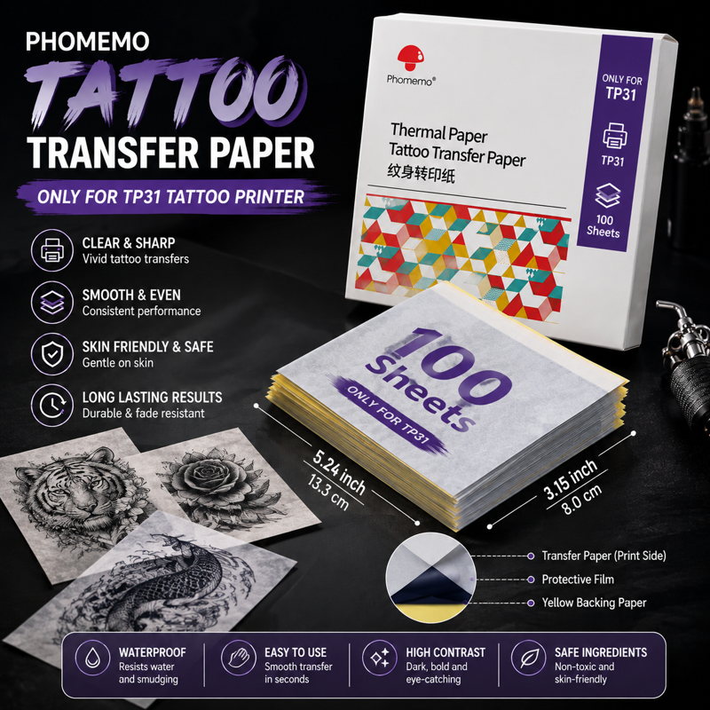 Tattoo Transfer Paper Pack for TP31 Printer - 100 Sheets, 3.15 x 5.24 Inches