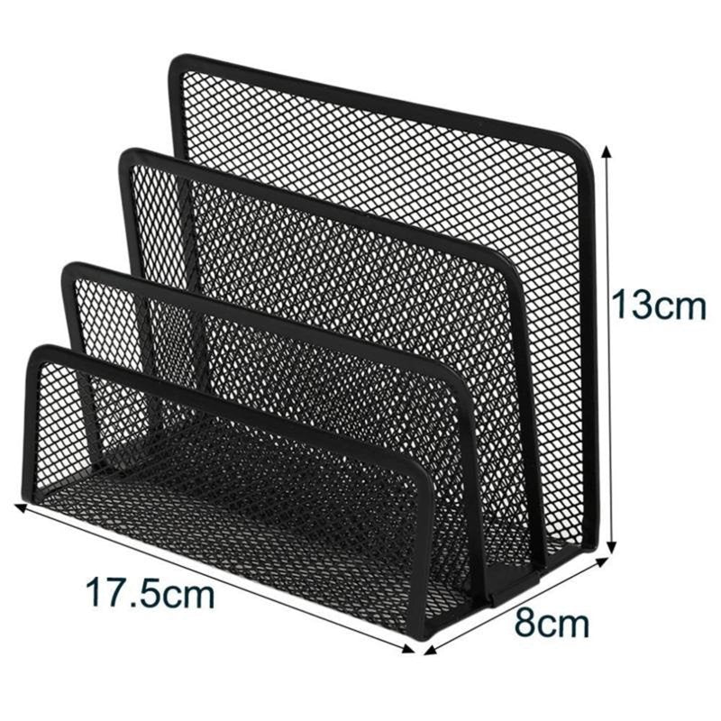 Metal Mesh Desktop Mail Organizer with 3 Vertical Compartments - Black Office Storage