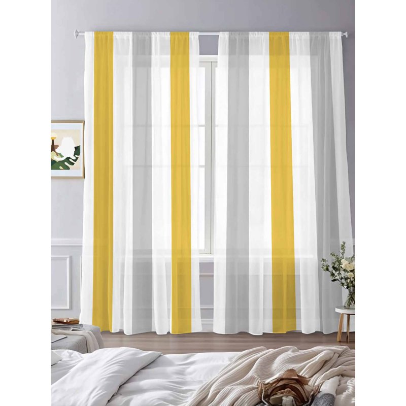 Semi Sheer Geometric Curtains 84 Inch Length Set for Living Room & Bedroom