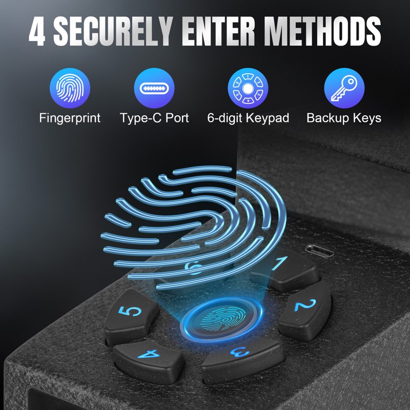 Biometric Fingerprint Safe with Quick-Open Lock Wall Mount Pistol Box