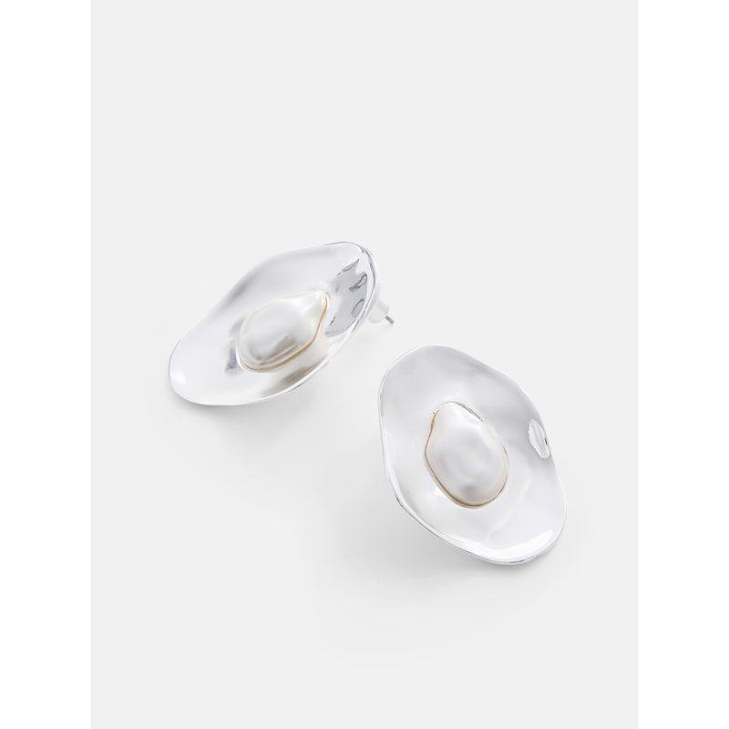 Faux Pearl Stud Earrings for Women - Organic Shape, Silver or Gold Tone