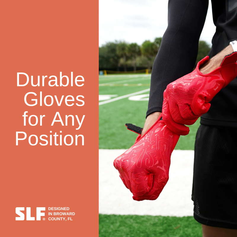 Sticky Football Receiver Gloves for Enhanced Grip - Red, Medium & 2XL