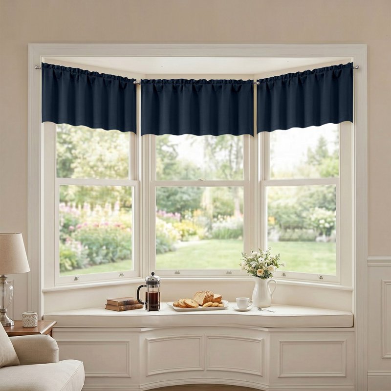Navy Blue Blackout Window Valance for Living Room and Bedroom - Privacy & Light Control