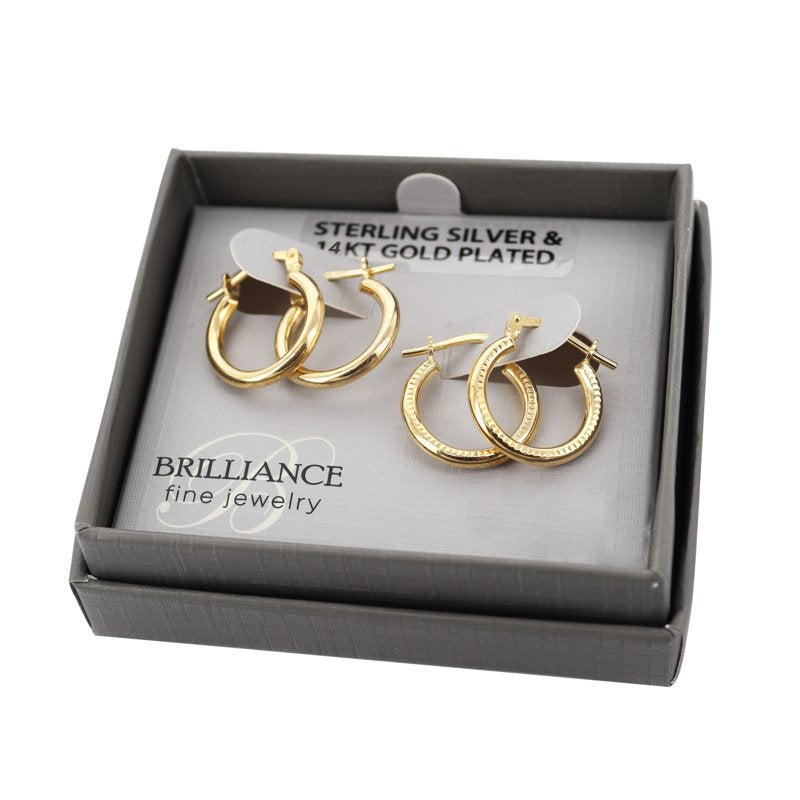 Women's 14K Gold Plated Sterling Silver Hoop Earrings Set - Elegant & Lightweight