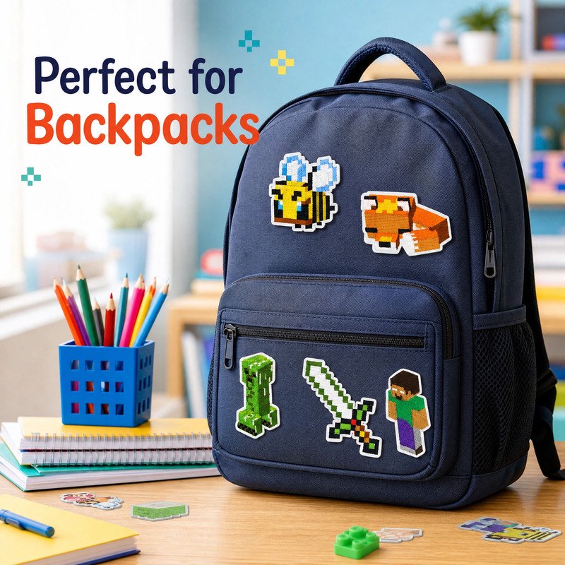 16 Pcs Pixel Style Iron-On Embroidered Patches for Jackets Bags Hats DIY Craft