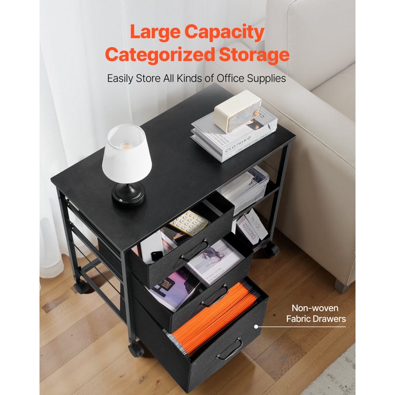 Metal File Cabinet with 3 Fabric Drawers and Open Shelves - Mobile Office Storage