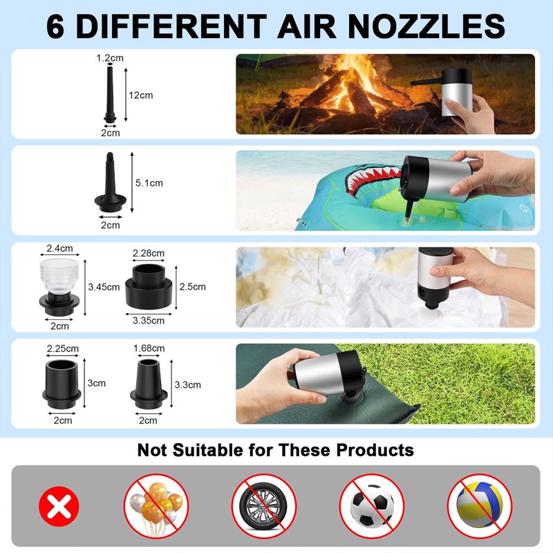 Rechargeable Mini Electric Air Pump with 5200mAh Battery for Inflatables & Air Mattresses