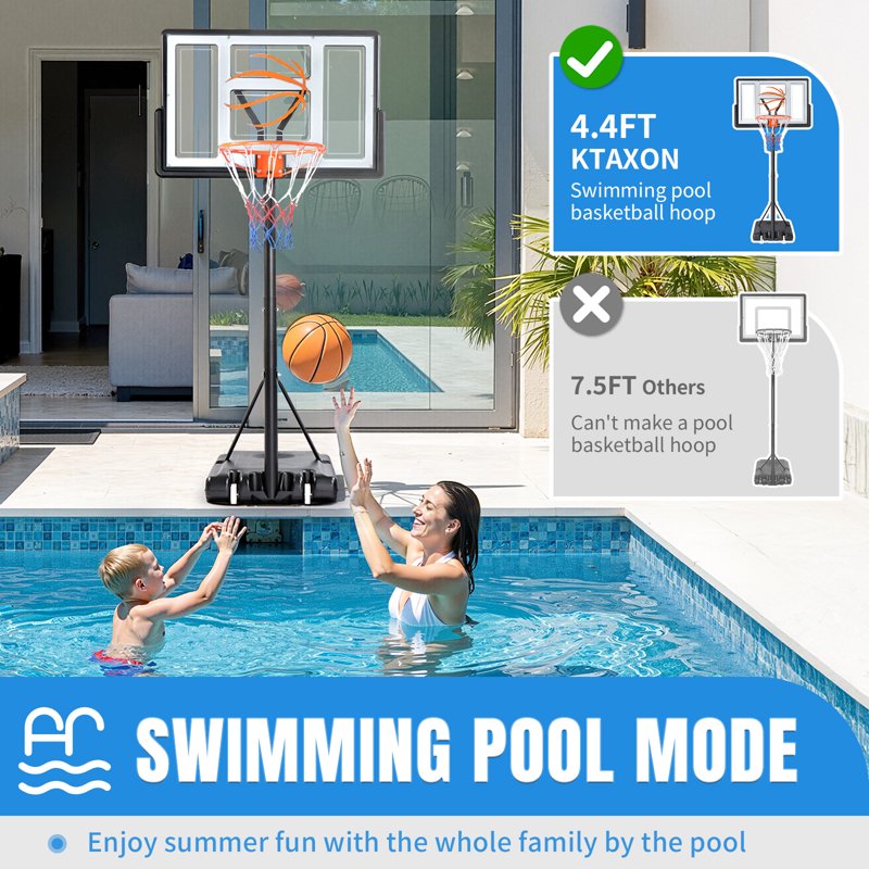 Portable Basketball Hoop System 44 Inch Height Adjustable Outdoor Goal with Shatterproof Backboard