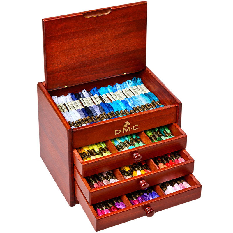 DMC Wooden Thread Storage Chest with 120 Skeins - Embroidery Organizer