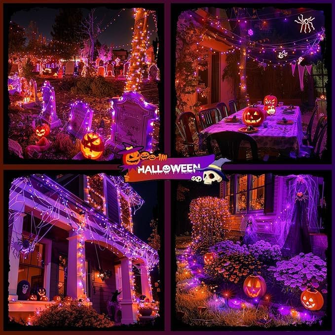 Outdoor Solar Halloween String Lights 400 LED 151ft Waterproof Orange & Purple