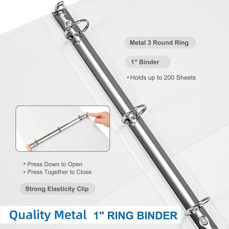 1-Inch 3-Ring Binders Set of 6 with Pockets for Office & School, Holds 200 Sheets