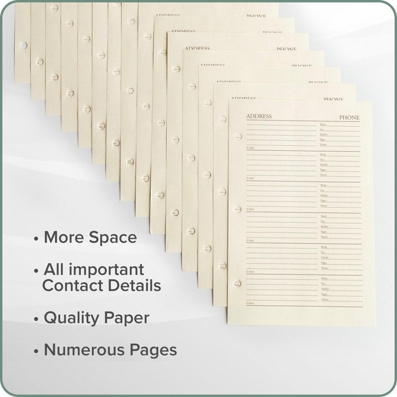 Address Book Refill Pages 5.5x8 Inches - 30 Pages for Contact Storage